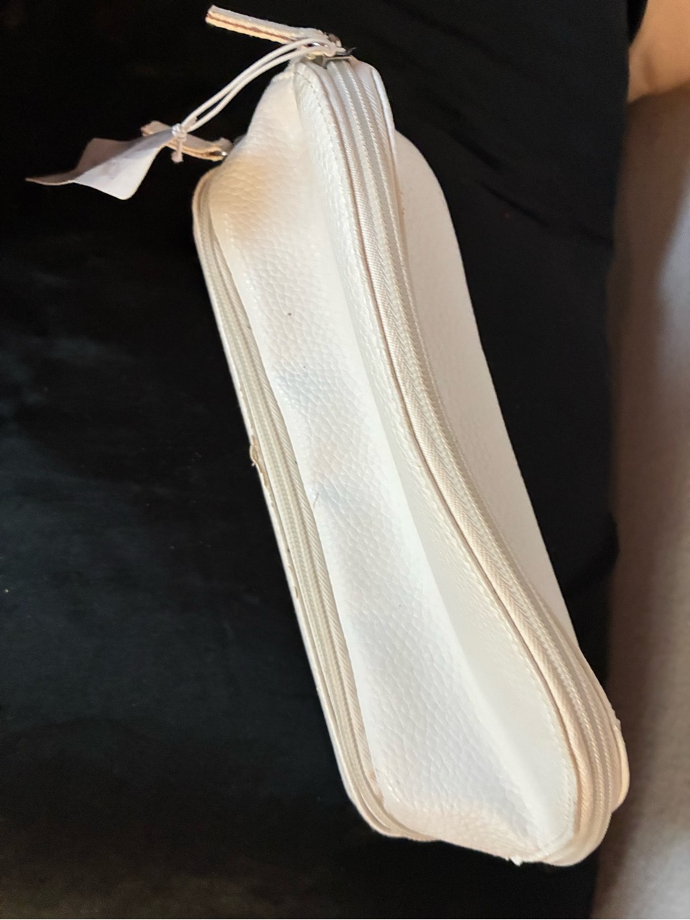 White Pebbled Zip Cosmetic Pouch - Travel Makeup Case